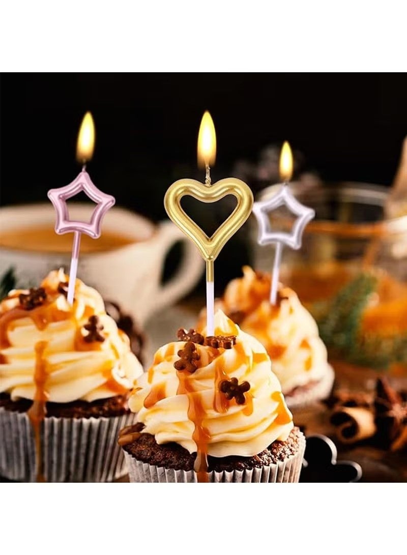 9Pcs Birthday Cake Candles Set,Heart and Star Gold Sparkler Candle,Includes 6 Star Birthday Candles and 3 Heart Birthday Candles,Candle Ornament for Birthday Wedding Anniversary Day ect - Image 2